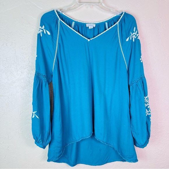 SUNDANCE BOHO NAOMI TEAL BLUE FLOWY EMBROIDERED TUNIC TOP SIZE XS - Picture 4 of 11